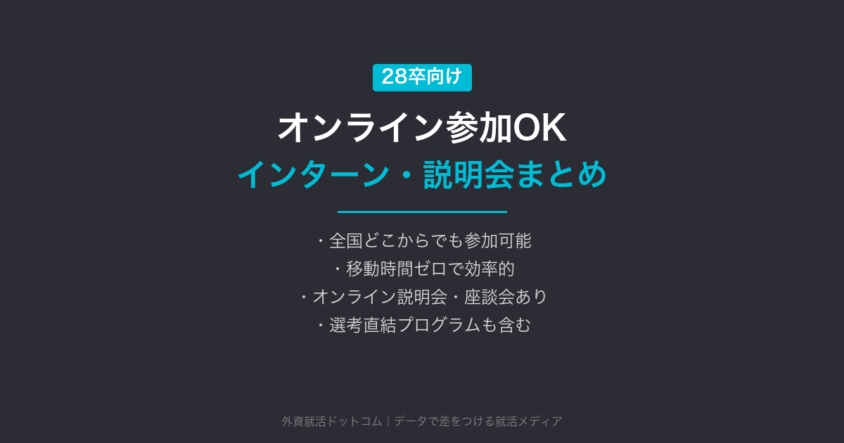 【28卒】オンライン参加OKインターン・説明会まとめ（05/09更新）