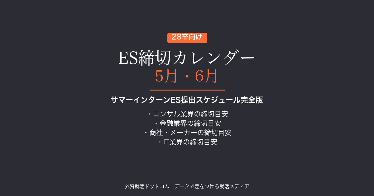 【28卒】5月・6月のES締切カレンダー｜サマーインターンES提出スケジュール完全版