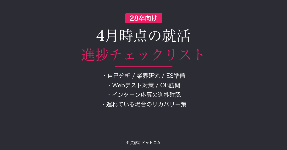 【28卒】4月時点の就活進捗チェックリスト｜「周りはどこまで進んでいる？」を徹底分析