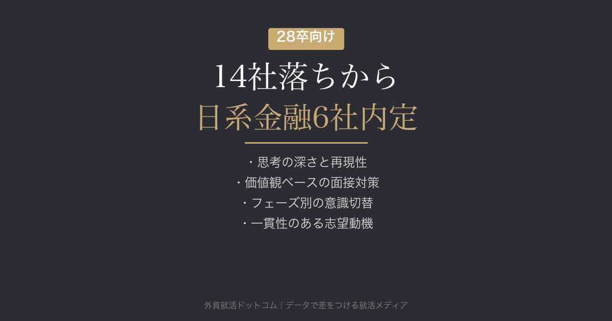14社落ちから日系金融6社内定｜「数撃ちゃ当たる」ではない、金融就活の正しい戦略