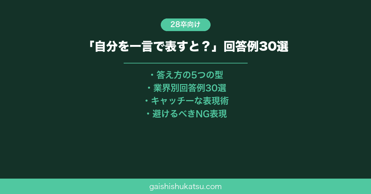 【28卒】「自分を一言で表すと？」面接での回答例30選と伝え方のコツ